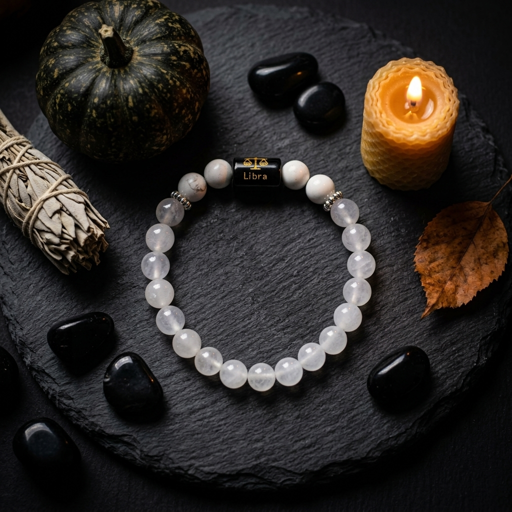Rock Crystal Howlite Zodiac Bracelet 8MM | Harmony, Protection & Balance – तुला राशि (Libra)