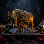 Brass Kamdhenu Cow with Calf Idol | Grand Divine Statue for Home Office Temple
