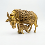 Brass Kamdhenu Cow with Calf Idol | Grand Divine Statue for Home Office Temple