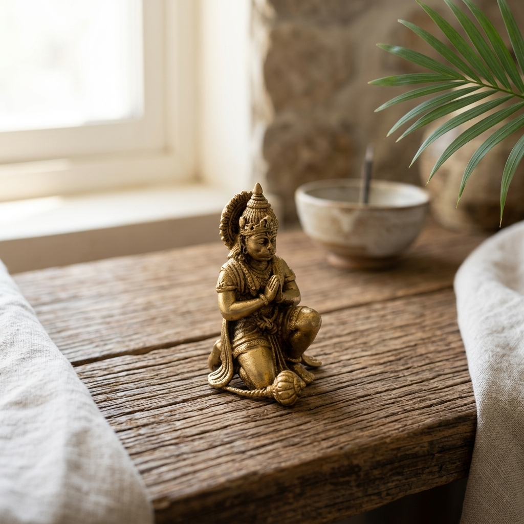Hanuman Ji Brass Idol | Gold Finish | Home Temple Office Car Dashboard Murti