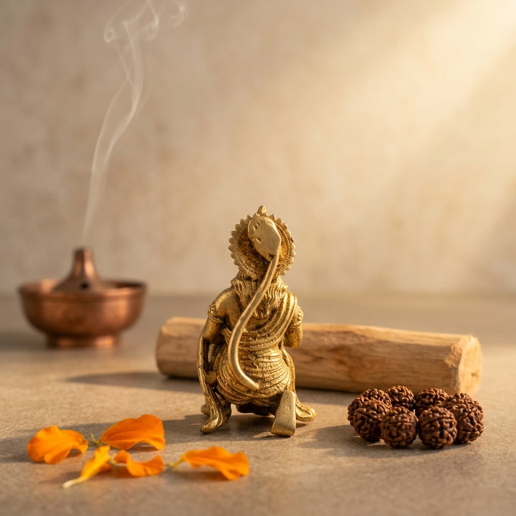 Hanuman Ji Brass Idol | Gold Finish | Home Temple Office Car Dashboard Murti
