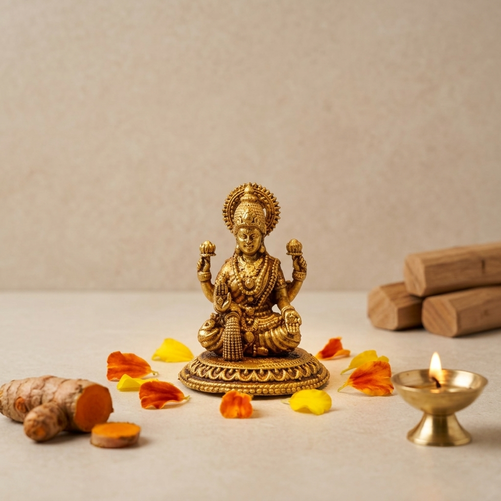 Brass Lakshmi Devi Idol | Antique Finish | Wealth Goddess Statue for Home Temple