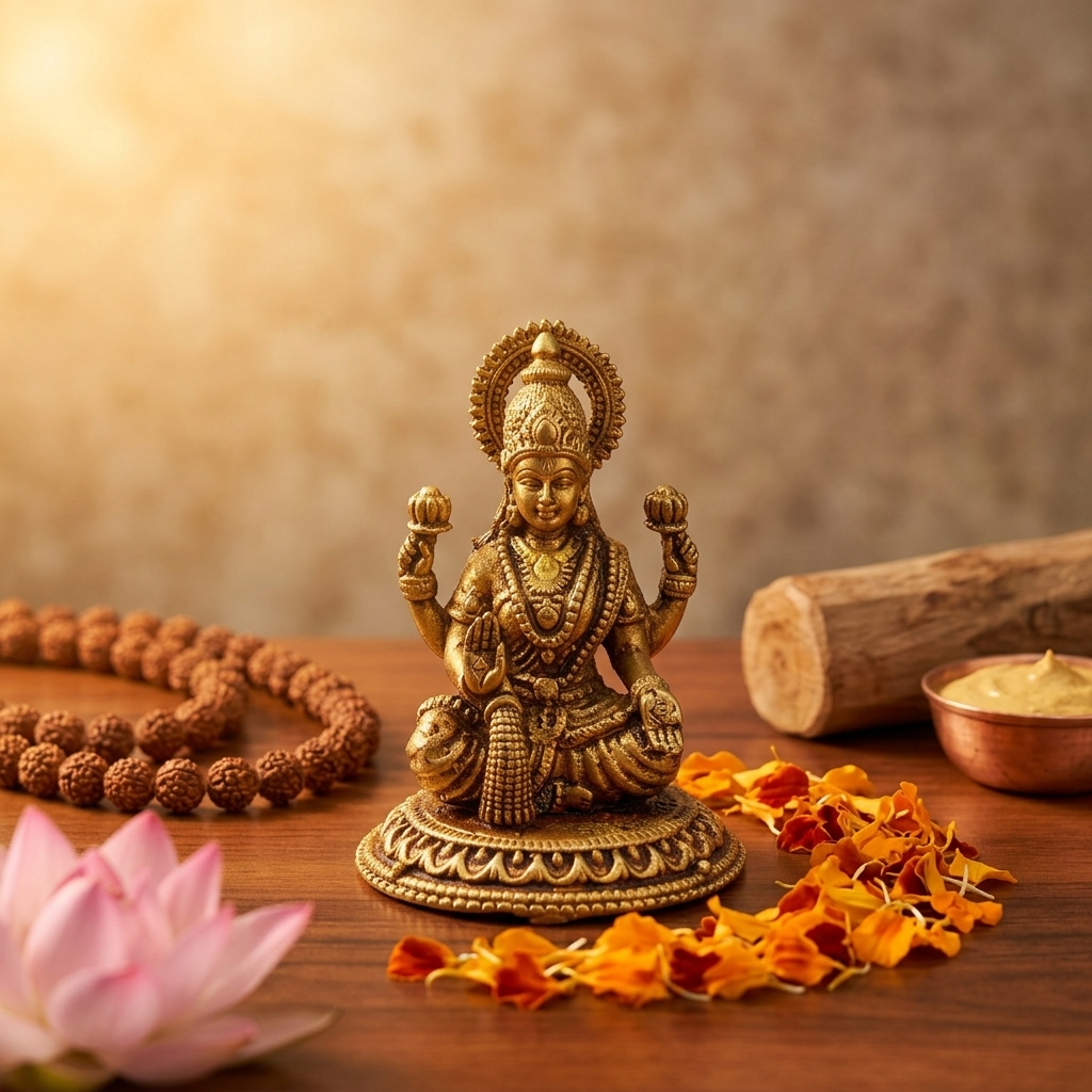 Brass Lakshmi Devi Idol | Antique Finish | Wealth Goddess Statue for Home Temple