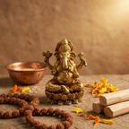 Lord Ganesh Brass Idol | Sitting in Lotus | Murti Statue for Home Temple