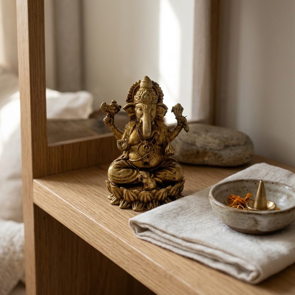 Lord Ganesh Brass Idol | Sitting in Lotus | Murti Statue for Home Temple