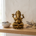 Lord Ganesh Brass Idol | Sitting in Lotus | Murti Statue for Home Temple