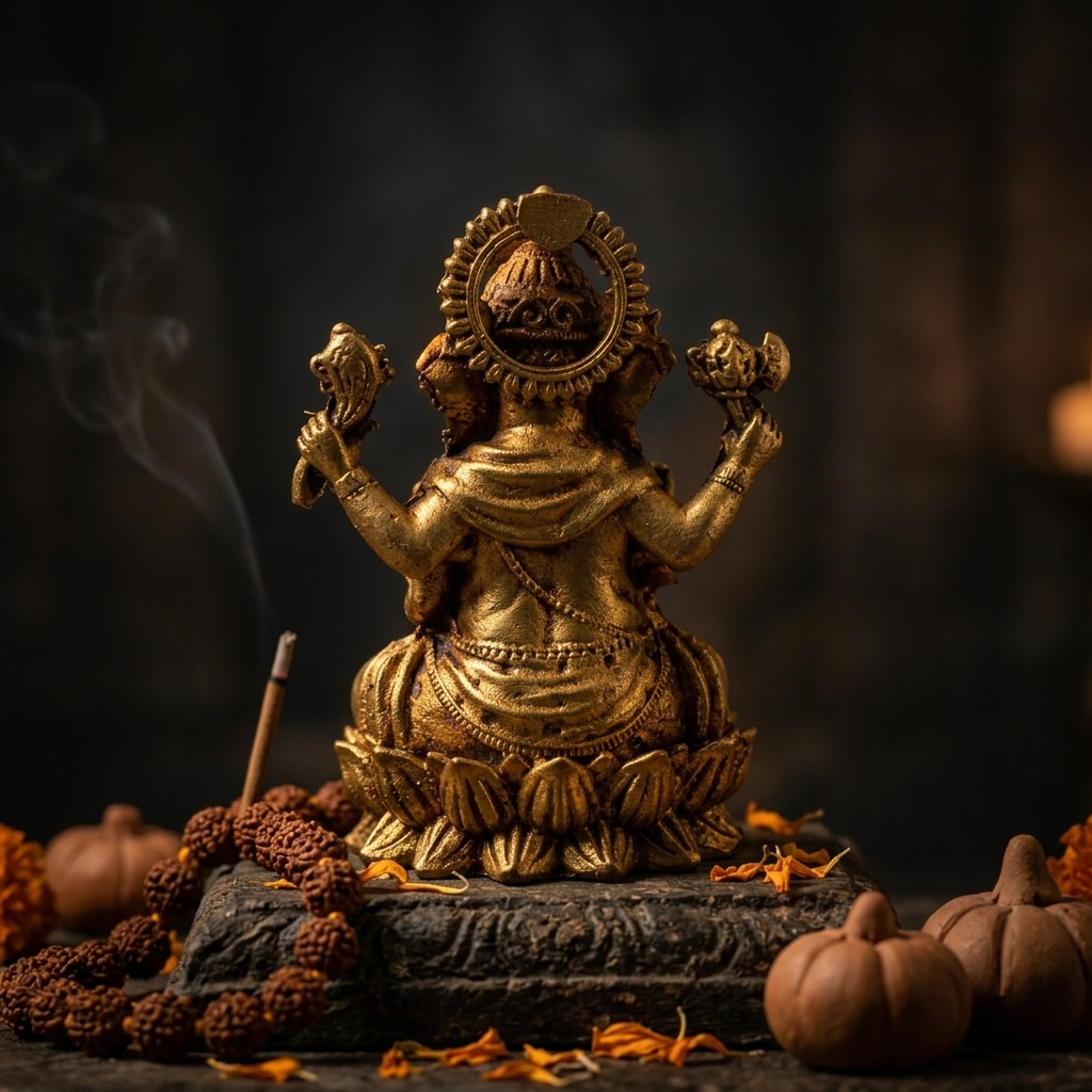 Lord Ganesh Brass Idol | Sitting in Lotus | Murti Statue for Home Temple