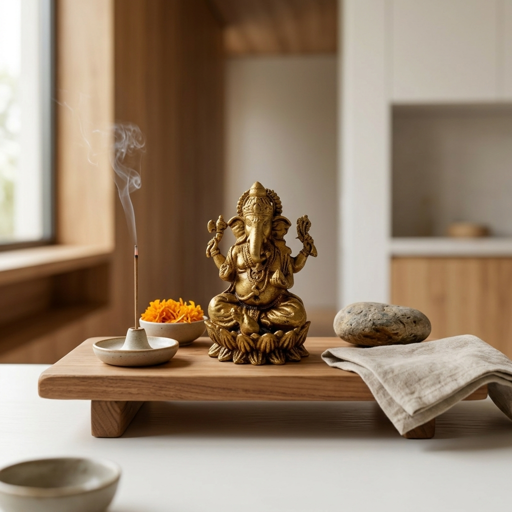 Lord Ganesh Brass Idol | Sitting in Lotus | Murti Statue for Home Temple