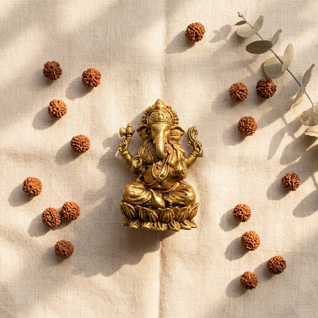 Lord Ganesh Brass Idol | Sitting in Lotus | Murti Statue for Home Temple