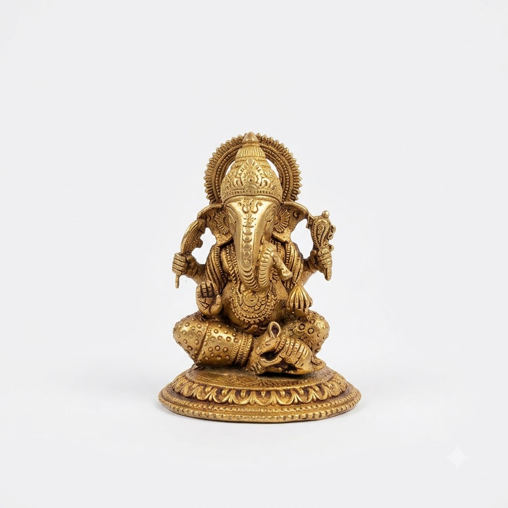 Lord Ganesh Brass Idol | Vighnaharta Murti | Home Temple Pooja Statue