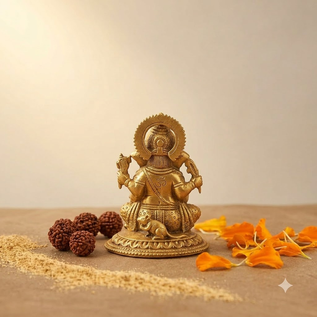 Lord Ganesh Brass Idol | Vighnaharta Murti | Home Temple Pooja Statue