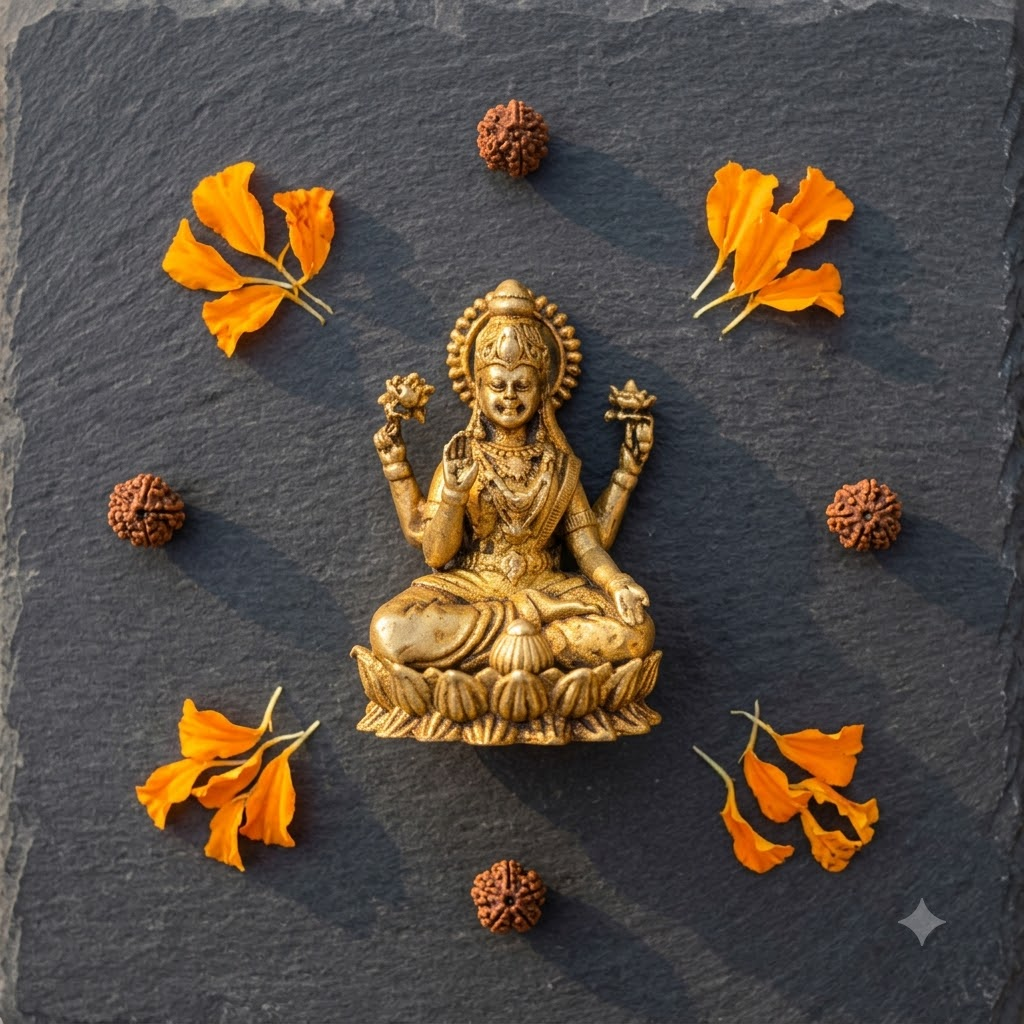 Brass Lakshmi Devi Idol | Antique Lotus Finish | Wealth Goddess Statue for Home Office