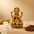 Brass Lakshmi Devi Idol | Antique Lotus Finish | Wealth Goddess Statue for Home Office