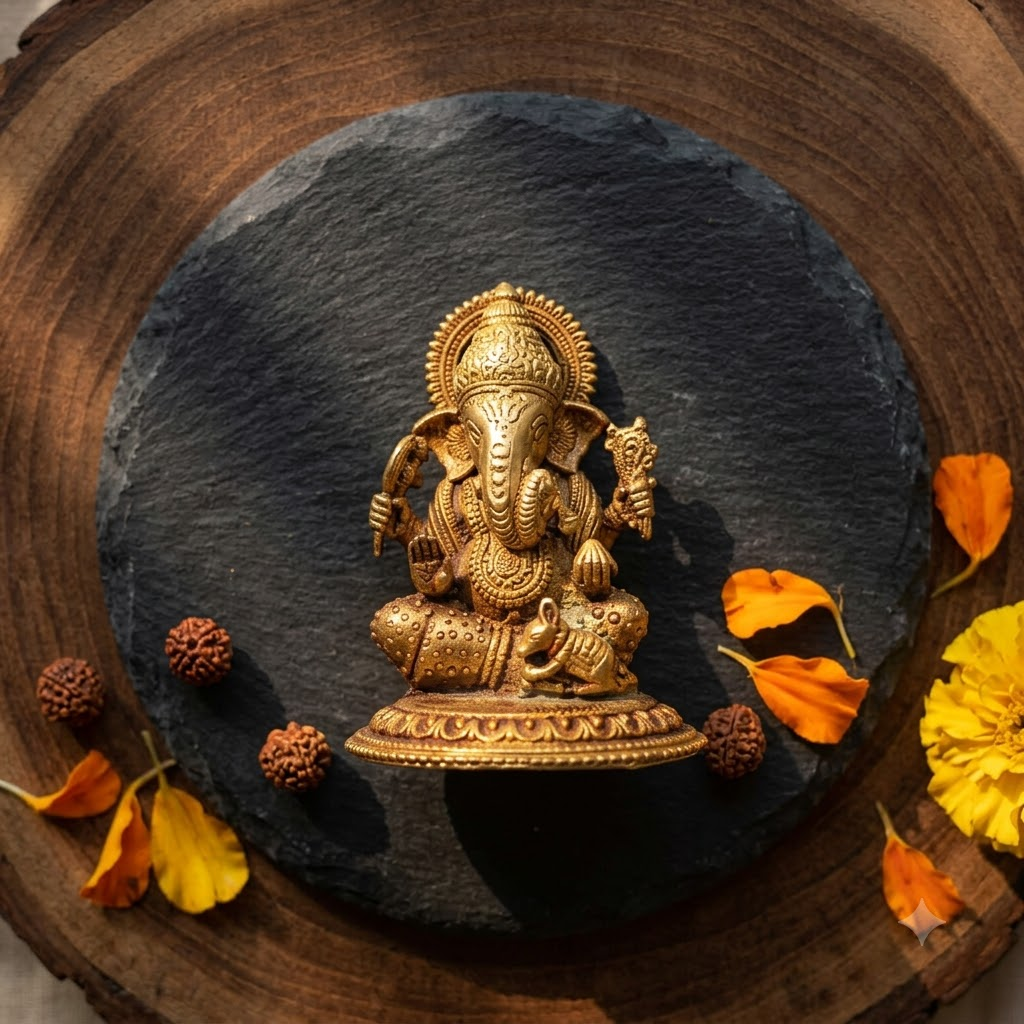 Lord Ganesh Brass Idol | Vighnaharta Murti | Home Temple Pooja Statue