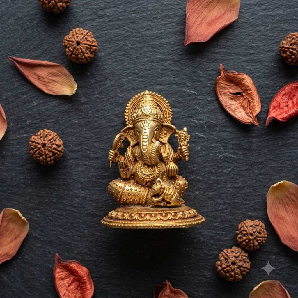 Lord Ganesh Brass Idol | Vighnaharta Murti | Home Temple Pooja Statue